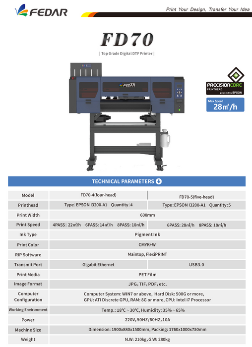 Fedar FD70-4 DTF Printer & Shaker