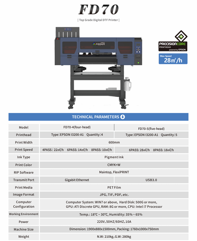 Fedar FD70-2 / 4 DTF Printer