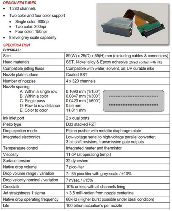 Ricoh Gen5 / 7PL Printhead, Water-based, 52cm Long with The Head, 39cm Long for The Cable - J36004 - INKJETPARTS.NET